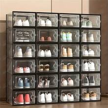 [Heavy-Duty Shoe Box] Stackable, Foldable Heavy-Duty Clear Shoe Box With Lid | Space-Saving Closet & Under-Bed Organizer, Fits Up To Men's Size 11 - Durable Plastic Construction, Ideal For Home, Dorm, Office, Retail - Shoe Organizer Storage, Dorm Room Essentials, Transparent Design