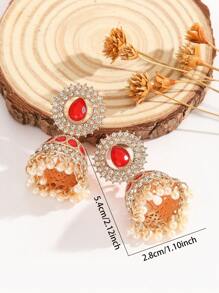 1 Pair Elegant Bohemian Style Crystal Rhinestone Faux Pearl Tassel Teardrop Earrings, Suitable For Women & Girls Everyday, Festival, Wedding And Party Wear/Jewelry Gift - Multicolor - View 3