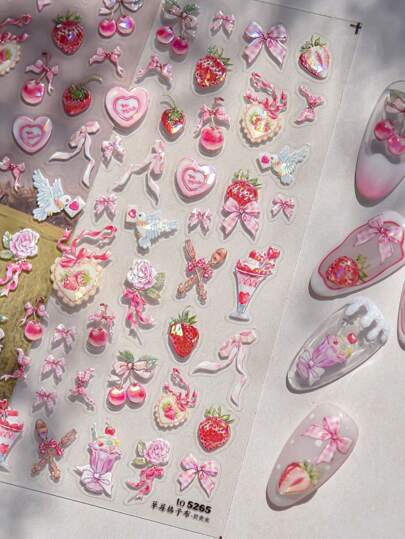 1pc 5D Japanese Pink Heart Butterfly Nail Art Stickers Letter Shiny Kawaii Self Adhesive Manicure Decorations Tool Decals Accessory Nails Nail Supplies