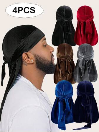 4-pack enfärgade sammetsdurags med knytband - piratstil unisex huvudbonad för utomhussporter pirathatt piratdräkt