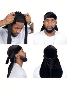 4 Packs Solid Color Velvet Durags With Ties - Pirate-Style Unisex Headwear For Outdoor Sports Pirate Hat Pirate Costume - 4Pcs - View 3
