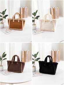 女士毛绒斜挎包手提包，秋冬新款时尚优雅可爱柔软仿麂皮托特包大容量单肩包，可调节肩带，是女性休闲外出和日常使用的完美礼物，新款女士皮草包