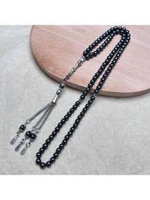 1pc 99 Beads 6mm Black Agate Muslim Prayer Beads - Black - View 2