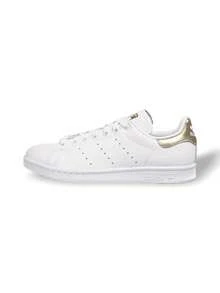 Stan Smith 女款运动鞋，皮革鞋面，金属后跟提环，OrthoLite® 鞋垫，标志性鞋舌标签 EE8836 - 白色/金色金屬色 - 查看 1