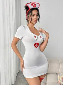 cimmuovere Women's Sweet & Sexy Nurse Cosplay Uniform, Backless Bowknot Design, Suitable For Live Streaming Role Play Dress - White - View 6