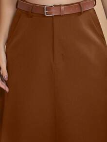 Long Monochromatic Tailored Skirt With Black Belt/Button Details/Casual/Took/Everyday/Summer/Elegant/Casual/Stylish/Collection 2024 - Cà phê nâu - Xem 4