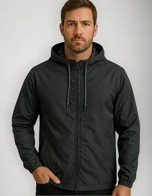 Men's Lightweight Plain Water-Repellent Windbreaker Jacket With Hood - Timbal+Halus+M - View 1