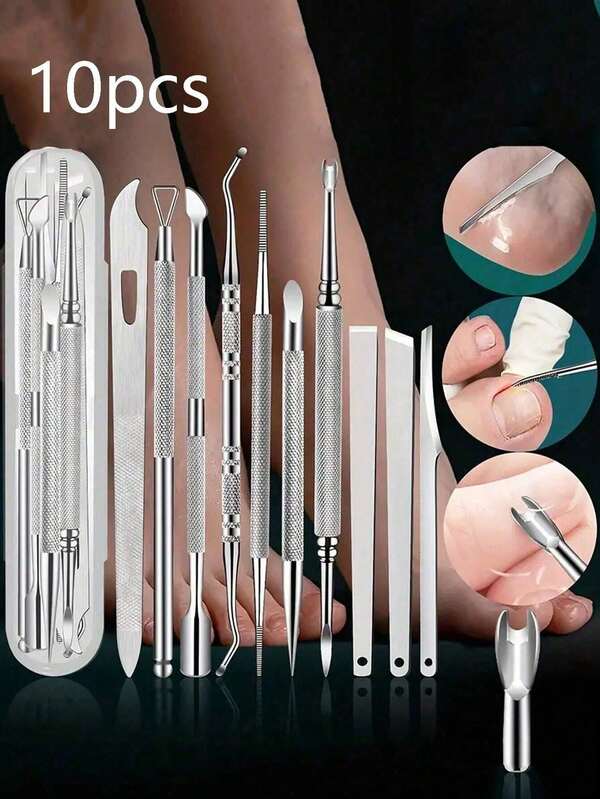 Kit de pedicura 10 en 1, kit de cuidado de los pies de acero inoxidable para el hogar y la sala de estar, que incluye caja de almacenamiento portátil, kit de viaje, bolsa, caja de almacenamiento, espacio de almacenamiento, regalo de Navidad