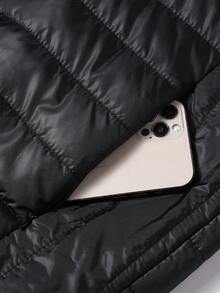 2025 冬季新款男士纯色休闲舒适轻薄简约连帽棉服外套 - 黑色 - 查看 8