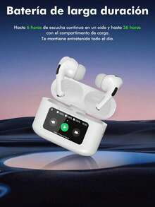 Los auriculares inalámbricos Bluetooth Audiofonos Bluetooh para iPhone, con pantalla táctil LCD a todo color, ofrecen cancelación de ruido nítida, calidad de llamada ultra HD y batería de larga duración, lo que los hace perfectos para el uso diario. Cuentan con orejeras semiabiertas y diseño táctil. - Blanco - Ver 4