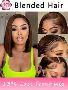 باروكة شعر مخلوط - مزيج من شعر بشري مخلوط وشعر اصطناعي بكثافة 180٪ ، لون بني شوكولاتة ، موجة جسم قصيرة بوب ، باروكة شعر بشري مخلوط بدون غراء مسبق الحلاقة 13X4 ، باروكة بوب شعر بشري مخلوط أمامي شفاف ، باروكات بوب بنية للنساء هدايا عيد الحب (باروكات بوب 6-16 بوصة) شعر مخلوط لها ، النساء ، الصديقات ، الزوجة شعر مخلوط - بني - مشاهدة 2