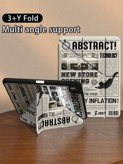 1 Piece, Retro Cat Newspaper Double-Sided Pattern 3+Y Folding Apple Tablet Protective Case, Transparent Acrylic Hard Shell, Thick Silicone Anti Drop And Shockproof, Automatic Wake-Up/Sleep, Compatible With IPad Models IPad 10th Generation/IPad 9th Generation, Pro 2024 13/11 Inches, Horizontal And Vertical Multi Angle Support,Essential Protective Case For Office And Study