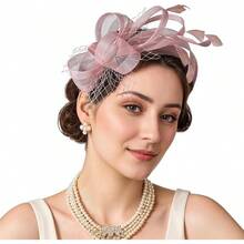 Fascinators Hats Women,Tea Party Fascinator Hair Clip With Feathers Wedding,Derby Hats Headbands - Ha9461- Hồng - Xem 1