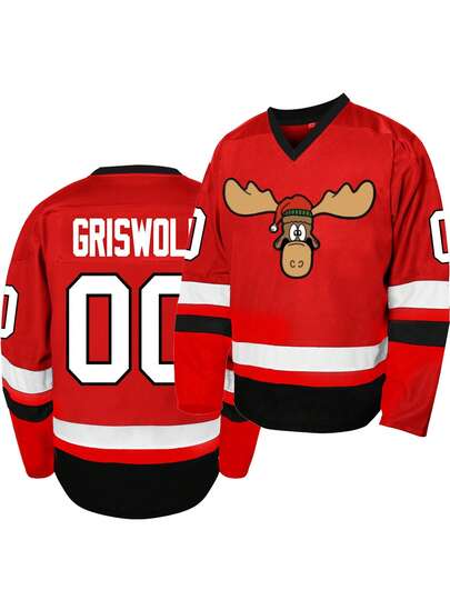 Atonmore Men's 00 Red Ice Hockey Jersey Embroidered Stitched Sportswear Casual Training Long Sleeved Pullover