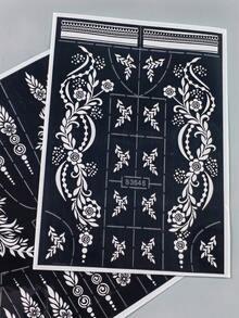 2 Sheets Henna Tattoo Stencils Flora Pattern Stencil Stickers Hollow Tattoo Sticker Stencils Mehndi Designs For Hand For Women Girls Body Art Painting,Formulated Without Henna - Black - View 6