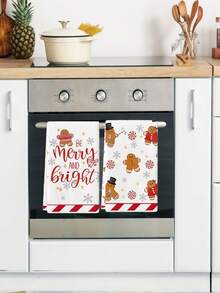 2 件装姜饼图案厨房毛巾可爱圣诞风格洗碗巾厨房擦干洗碗巾