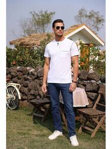 Henley Shirts Slim Fit Button T-Shirthalloween - 白色 - 查看 5