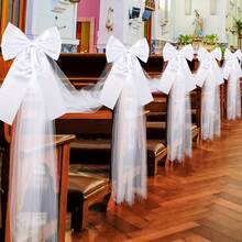 12pcs Large White Wedding Pew Bows Satin Bows With Fabric Sheer For Church Aisle Decor, Wedding Ceremony Bridal Shower Reception Birthday Mother's Day - Multicolor - View 4