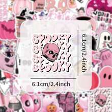 OHOME Halloween Stickers | 52pcs Halloween Party Gifts - Halloween Games Toys Gifts Party Supplies - Crafts Accessories Snacks Bulk Suitable For Classroom, Halloween Party Gifts, Halloween Decorations, New Pink Halloween Graffiti Stickers Cute Ghost Skeleton Decor Stickers For Phone, Skateboard, Cutting Film