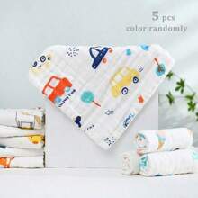 5pcs/Pack Random Color 6-Layer  Cartoon Baby Handkerchiefs, Newborn Bibs, Face Towels, Burp Cloths