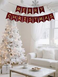 1pc Merry Christmas Pull Banner - Retro Xmas Flag For Fireplace Decor, Tree Backdrop & Holiday Party Styling Hanging Decoration - Multicolor - View 6