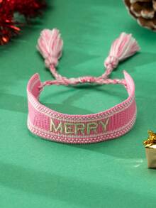 1 Pc Winter Season Thanksgiving Christmas Holiday Embroidered Tassel Bracelet , Christmas Gift For Friends Wife Daughter