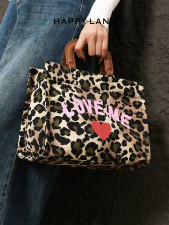 Nuevo bolso de lujo de moda con estampado de leopardo, letras, corazón y bloques de color, bolso de hombro, bolso cruzado, bolso de mano para mujeres, regalo ideal para mujeres, madres, maestras, amigas, damas de honor - Adecuado para viajes, compras, citas, ir al trabajo