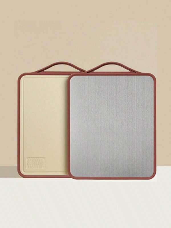 Stainless Steel Double-Sided Cutting Board With Handle For Kitchen, Made Of Stainless Steel And Wheat Straw PP, With Juice Groove, Dishwasher Friendly, Large Size 15.7" * 12", Easy To Clean And Mold-Resistant