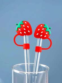 1pc Strawberry & Cherry Straw Lid, Fits 30 & 40 Oz Glass Cups, 10mm Cute Reusable Straw Lid, Dust-Proof Straw Lid, Easy Straw Lid, Suitable For Driving, Office, Outdoor Camping, Christmas, Cup Accessories, Mother's Day Gift - Random Color,Christmas Decor,Partyfavor,Food Catering For Christmas