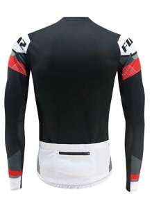 Men's Breathable Elastic Quick-Dry Long Sleeve Cycling Jersey - Black - View 3
