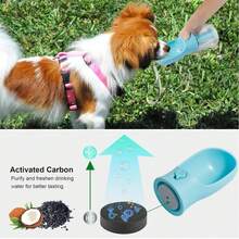 Botella de agua para perros con contenedor de comida y soporte para bolsas de residuos, tazón de agua de viaje, dispensador portátil para mascotas, accesorios para perros, artículos esenciales y necesidades para cachorros, Yorkshire Terrier, Chihuahua, para caminar y hacer senderismo