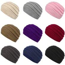 1pc Solid Color Thick Knitted Headband, Women Knitted Headband, Facial Wash Headband, Topless Ponytail Knit Hat, Sports & Fitness Headband Hat, Suitable For Multiple Occasions Hair Accessories Autumn Accessories Autumn Head Scarf Women Bandana Fashion Head Wrap Fall Hair Band Winter For Vacation Outfits Woman