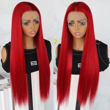 26 Inches Long Straight Red Color Hair Synthetic Lace Front Wigs 13x4 Lace Area Free Part Pre Plucked With Baby Hair Around Natural Hairline Glueless Heat Resistant Fiber Frontal Lace Wig For Fashion Women Girls Party Vacation Show Makeup Use Daily Wear - 紅色 - 查看 4