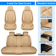 Universal Premium Leather Seat Covers For Car Full Set, Breathable Leather Automotive Front And Rear Seat Covers & Headrest For Comfortable Driving, Fits Most Of Cars(Beige With Coffee Line) - Beige with Coffee Line - 查看 2