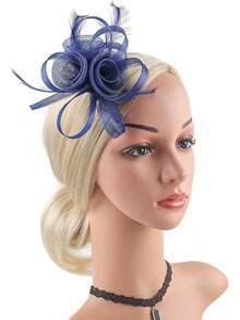 Fascinators Hats Women,Tea Party Fascinator Hair Clip With Feathers Wedding,Derby Hats Headbands - Ha9589-海軍藍 - 查看 3