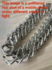 1 套极简主义银色金属链项链和手链 2 件，夸张个性化锁骨链小众高端女士珠宝 - 銀色單扣項鍊 - 查看 2