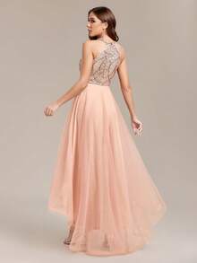 Sequin Patchwork Asymmetric Hem Elegant Women's Formal Dress, Ball Gown, Wedding Guest Dress, Graduation Ceremony, Evening Gown Party - 玫瑰金 - 查看 2