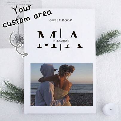 Personalized Wedding Guest Book, High-Quality Handmade Printed Book, White Modern Wedding Guest Book, Unique Wedding Gift, Personalized Wedding Guest Book, Engagement And Anniversary Scrapbook, Wedding Souvenir Gift, Customized Wedding Hardcover Album, DIY Wedding Notebook, Elegant Wedding Gift, Wedding Friends Commemorative Album, Photo Album, Custom Floral Bouquet Wedding Notebook
