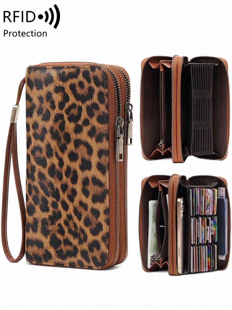 MIYIN Billetera vintage de gran capacidad con doble cremallera, bolso de mano elegante, monedero de muñeca con múltiples ranuras para tarjetas y soporte para teléfono, tarjetero minimalista de unicolor con bloqueo RFID, bolso tote multifuncional para mujer para fiestas, compras, viajes, etc., regalo de cumpleaños, regalo del Día de San Valentín - Multicolor - Añade 21
