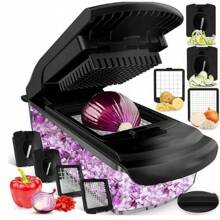 1pc Vegetable Chopper, Multifunctional Fruit Slicer, Handle Food Grater, Vegetable Slicer, Cutter With Container, Onion Mincer Chopper With Multiple Interchangeable Blades, Household Potato Shredder, Kitchen Stuff, Kitchen Gadgets