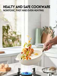 Juego de 14 piezas de utensilios de cocina, Juego de ollas y sartenes antiadherentes, Material de granito, Apto para cocina de inducción, Incluye sartén, olla cacerola, wok, olla cacerola extra grande, Libre de PFAS, PTFE, PFOA, PFOS