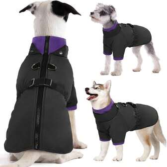 Waterproof Dog Jacket With Zipper, Soft Warm High Collar Dog Coat With Built-In Leash, Dog Cold Weather Jacket, Dog Winter Snow Suit, Suitable For Small And Large Dogs