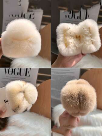 New Arrival Extra Large Real Raccoon Fur Fluffy Hair Clip, High-End Autumn/Winter Furry Hair Claw Clip, Elegant Hair Claw Hair Accessory For Women Hair Accessories Fall Hair Clutch Plush Accessories