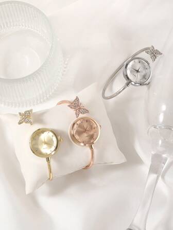 New Fashion Women's Butterfly Bracelet Watch Diamond Cut Glass Rhinestone Watch Plate Quartz Watch Bracelet Watch Gift