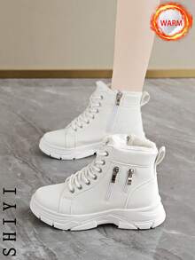 2025 Winter Women Snow Boots, Plush Lining, Thick Insulation, Elevated, Fashion Versatile, Student Casual Short Boots - White - View 8