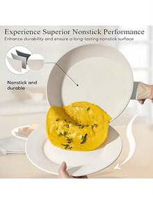 Non Stick Ceramic Cookware Set, Healthy Pot And Flat Bottomed Pot Set, Kitchen Cooking Set, With A Cool Handle To Keep It Cool, Ceramic Non Stick Stew Pot With Lid, White Granite Coating, Free Of PFOS/PFAS - Beige - View 3