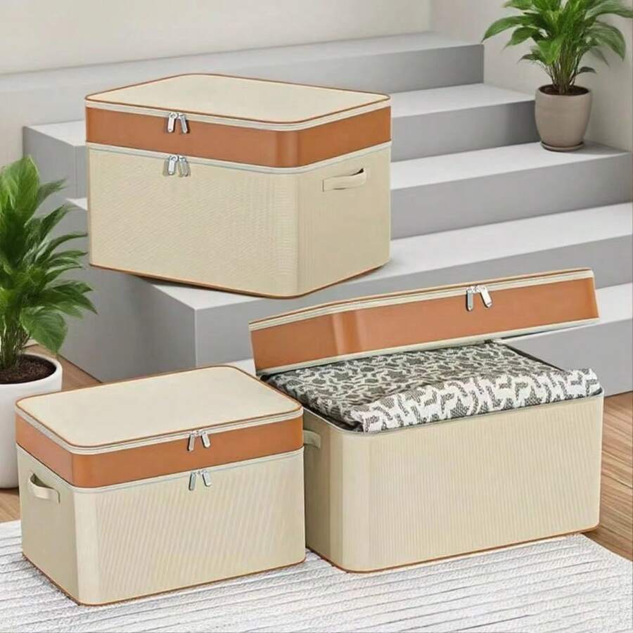 1 Peça Caixa de Armazenamento com Zíper Coberto - Caixa de Armazenamento de Tecido com Tampa, Caixa de Armazenamento Dobrável para Organização de Armário, Roupas, Toalhas, Fios, Artigos de Higiene, Suprimentos de Escritório, Adequado para Sala de Estar, Quarto, Despensa