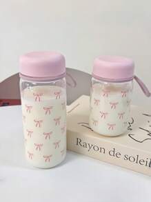 1pc Pink Bow Water Bottle, Minimalist School Water Bottle, Large Capacity Straw Plastic Cup Student Cup, Water Bottle, Cup, Possible, Water, Airport, Cup, School Airport, School Airport