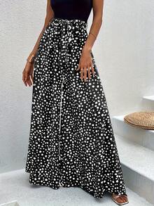 Women's Black & White Jumpsuit De Mujer,Mono Elegantes Para Mujer- High Waist Tie Front Palazzo Pants, Boho Summer Vacation Beach Bottoms - màu đen - Xem 4