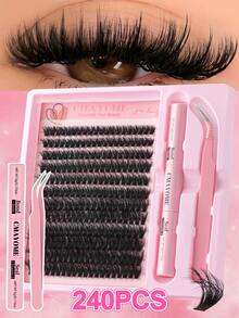 192/216/240 D Curl Large-Capacity False Eyelash Extensions Kit With Eyelash Extensions Adhesive, Tweezers, And Eyelash Brush. Fluffy, Thick, And Soft False Eyelash Extension Set, 60d 80d 100d 10-16mm Mixed-Length Individual Eyelash Clusters. Natural Look Style And Thin False Eyelashes For Daily And Dating, Cosplay, Night Party, Club, Stage, Carnival, Bridal,Wedding Makeup, Fake Eyelashes Gift Set For Women, Girlfriendlash Clusters Kit,Lashes,Eyelashes,Fake Lashes - Pink - View 2